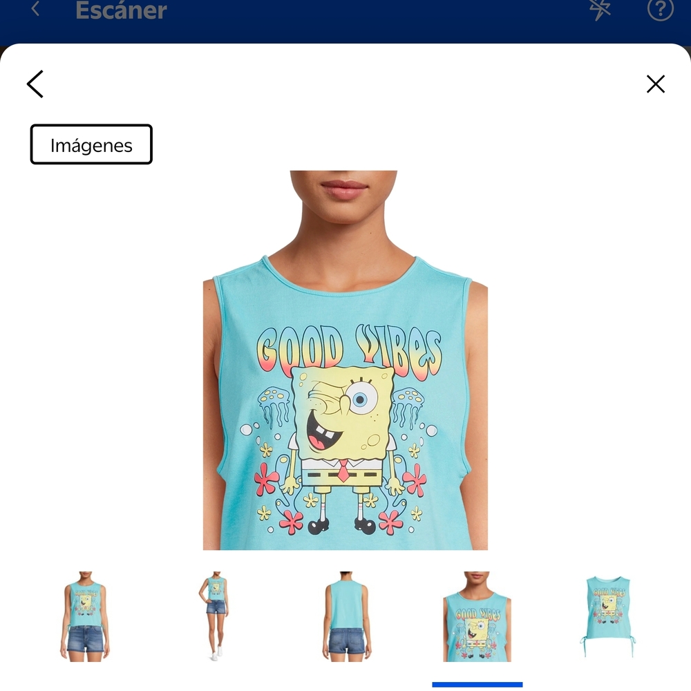Nickelodeon Girls Blue TankTop Spongebob Good Vibes Teen Junior's Size L (11-13)